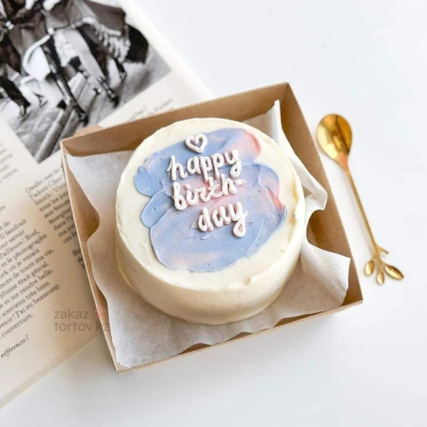 Бенто - торт "Happy Birthday бело-голубой"